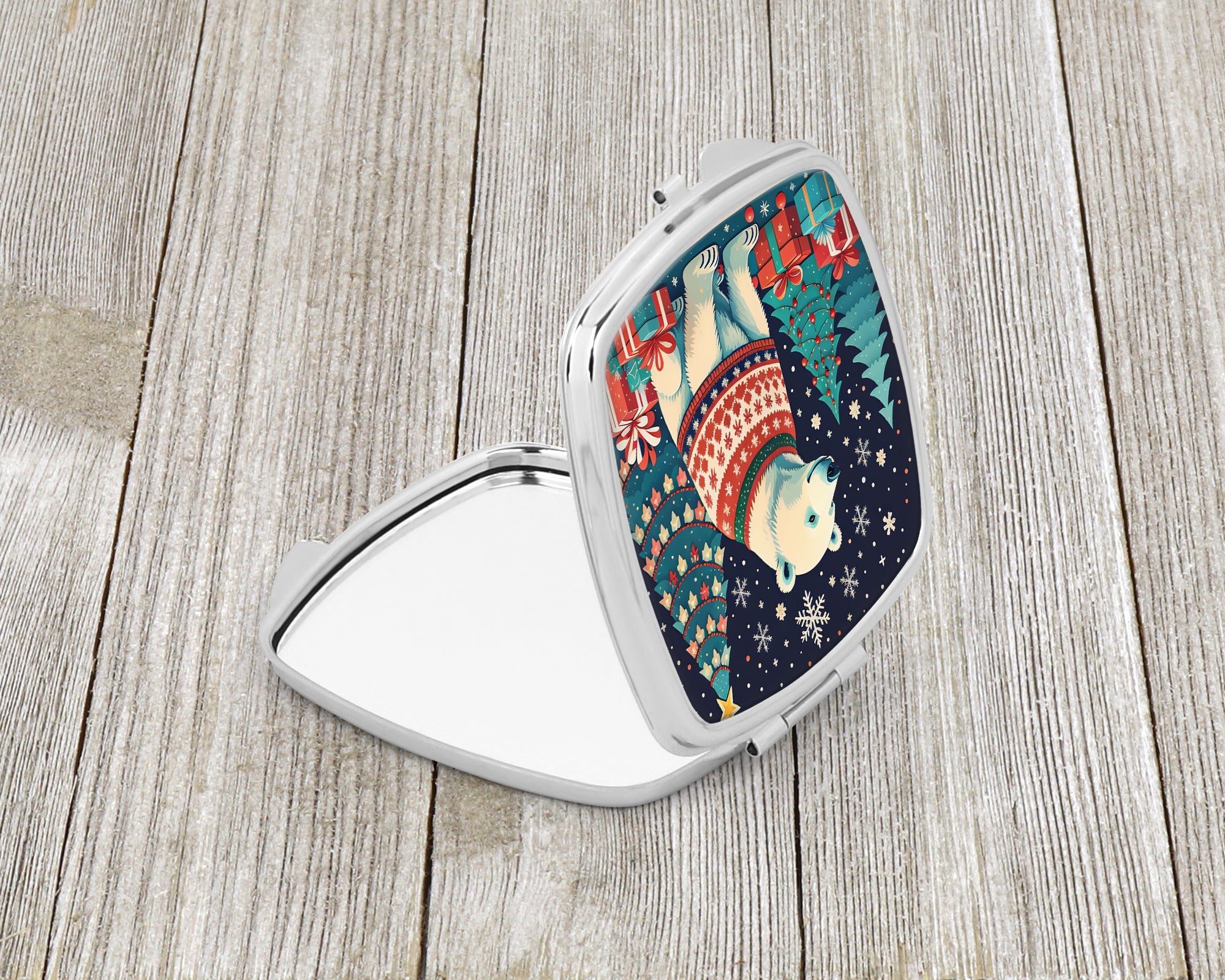 Polar Bear Christmas Compact Mirror Decorative Travel Makeup Mirror for Women Girls Gifts Pocket Makeup Mirror Folding Handheld