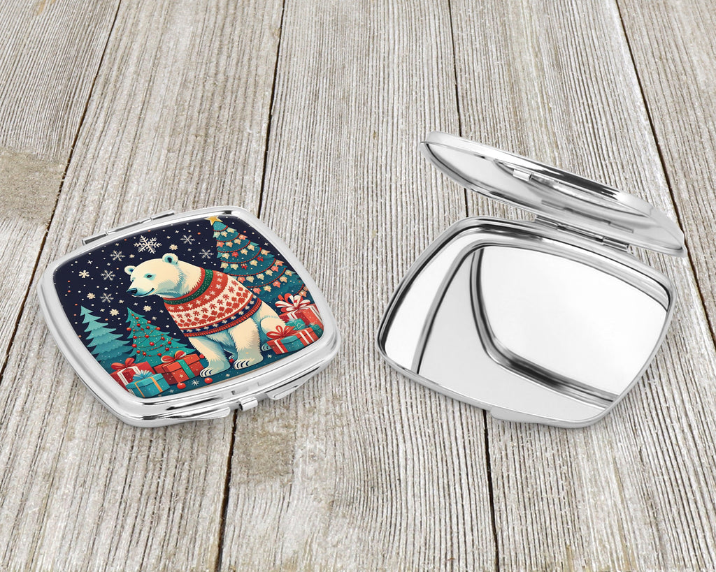 Polar Bear Christmas Compact Mirror Decorative Travel Makeup Mirror for Women Girls Gifts Pocket Makeup Mirror Folding Handheld