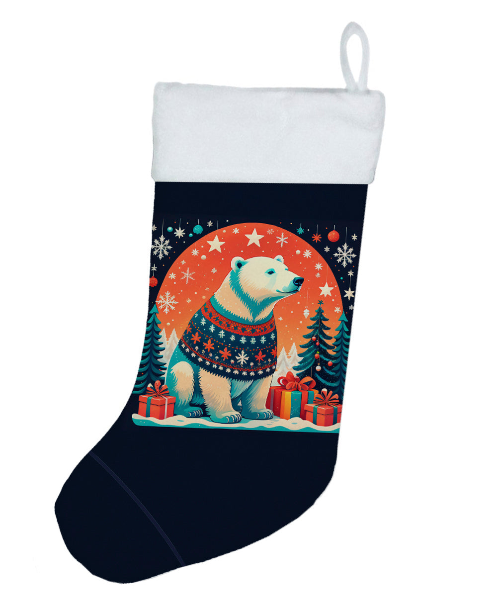 Polar Bear Christmas Holiday Stocking Double-Sided Print, Polyester Suede,11x18, Made in USA