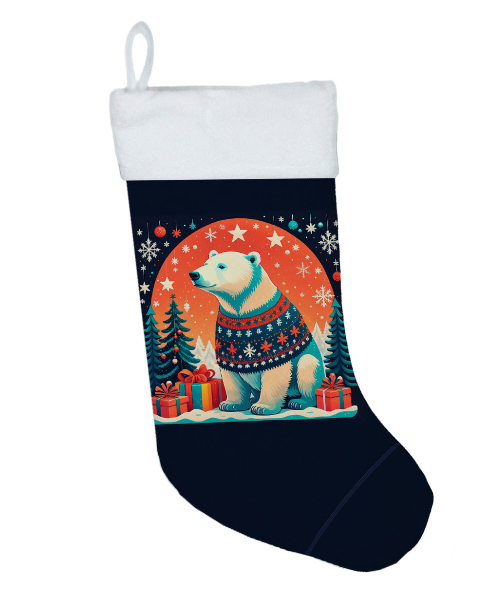 Polar Bear Christmas Holiday Stocking Double-Sided Print, Polyester Suede,11x18, Made in USA