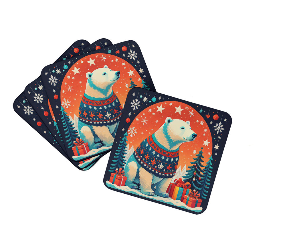 Polar Bear Christmas Foam Coasters Set of 4 Cup Coasters for Indoor Outdoor, Tabletop Protection, Anti Slip, Mouse pad Material