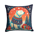 Polar Bear Christmas Decorative Throw Pillow 14x14 Indoor Outdoor Accent Cushion, Fabric Cover with Insert for Sofa, Bed, Porch & Living Room