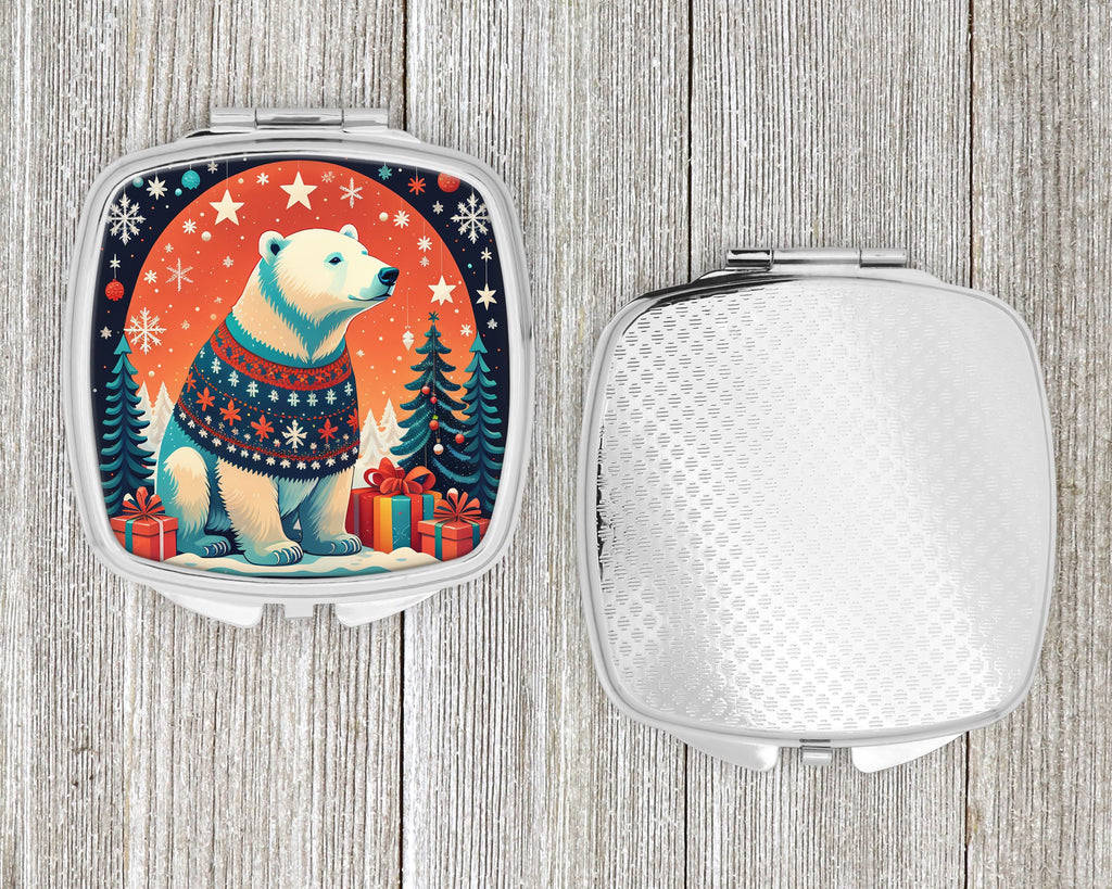 Polar Bear Christmas Compact Mirror Decorative Travel Makeup Mirror for Women Girls Gifts Pocket Makeup Mirror Folding Handheld