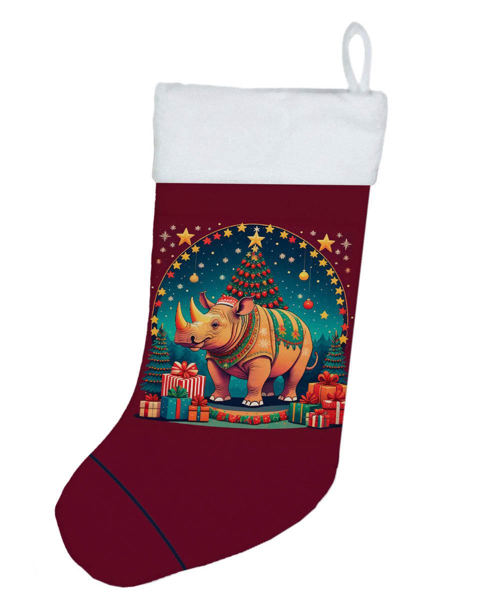 Rhinoceros Christmas Holiday Stocking Double-Sided Print, Polyester Suede,11x18, Made in USA