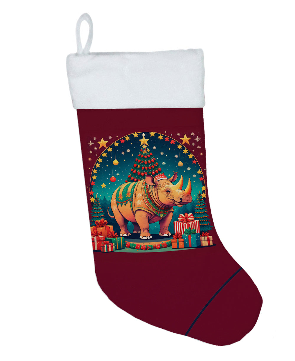 Rhinoceros Christmas Holiday Stocking Double-Sided Print, Polyester Suede,11x18, Made in USA