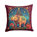 Rhinoceros Christmas Decorative Throw Pillow 14x14 Indoor Outdoor Accent Cushion, Fabric Cover with Insert for Sofa, Bed, Porch & Living Room