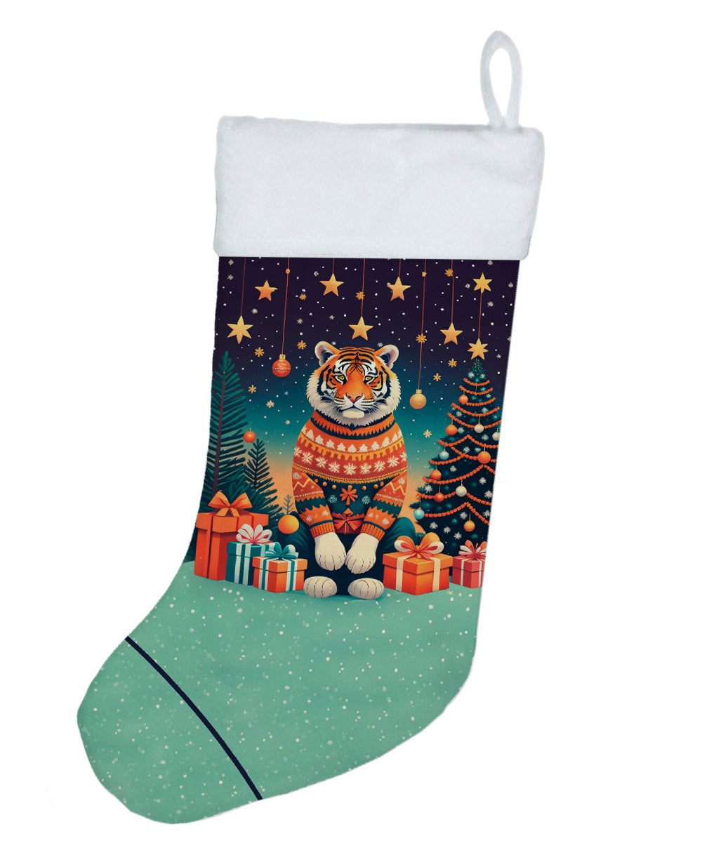 Tiger Christmas Holiday Stocking Double-Sided Print, Polyester Suede,11x18, Made in USA