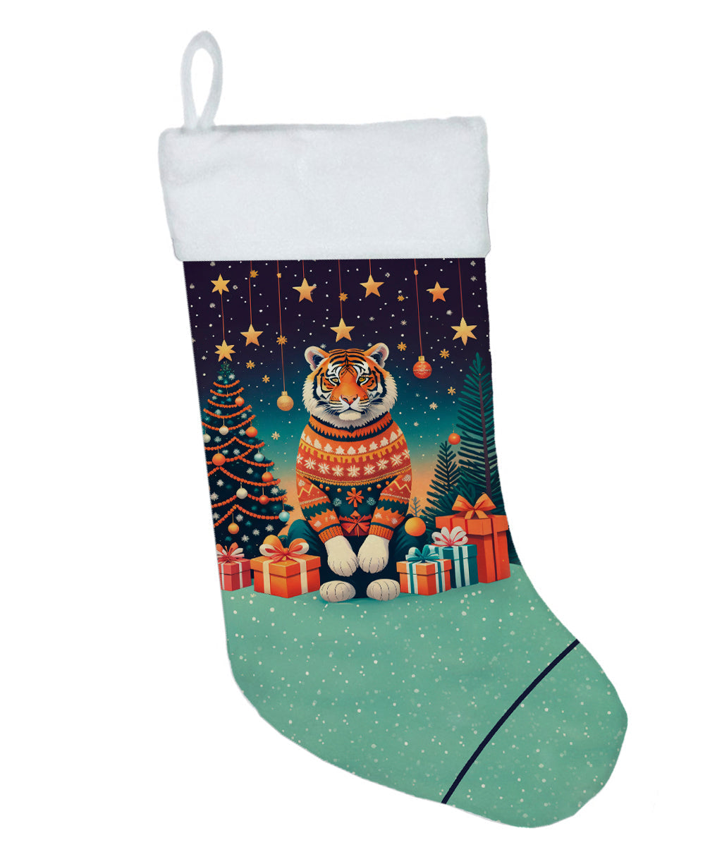 Tiger Christmas Holiday Stocking Double-Sided Print, Polyester Suede,11x18, Made in USA