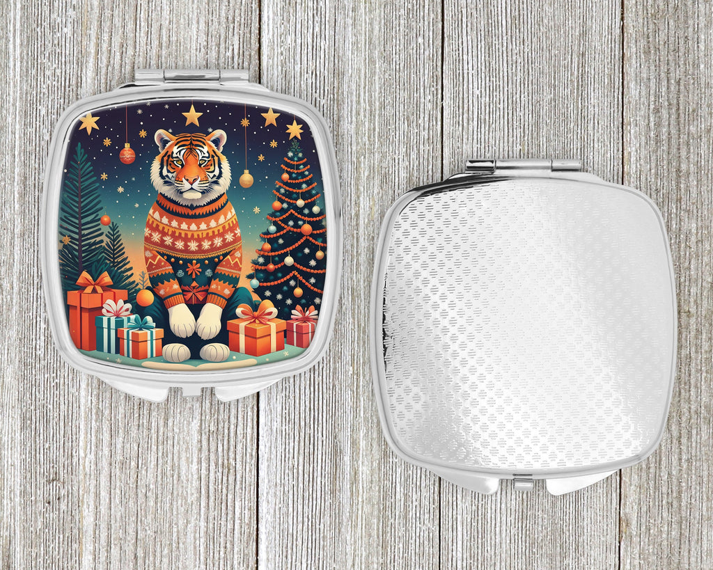 Tiger Christmas Compact Mirror Decorative Travel Makeup Mirror for Women Girls Gifts Pocket Makeup Mirror Folding Handheld