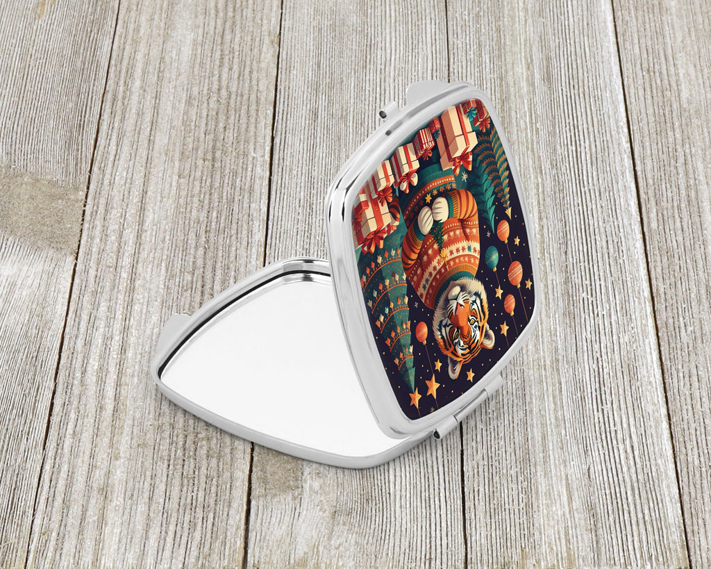 Tiger Christmas Compact Mirror Decorative Travel Makeup Mirror for Women Girls Gifts Pocket Makeup Mirror Folding Handheld