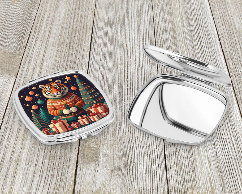 Tiger Christmas Compact Mirror Decorative Travel Makeup Mirror for Women Girls Gifts Pocket Makeup Mirror Folding Handheld