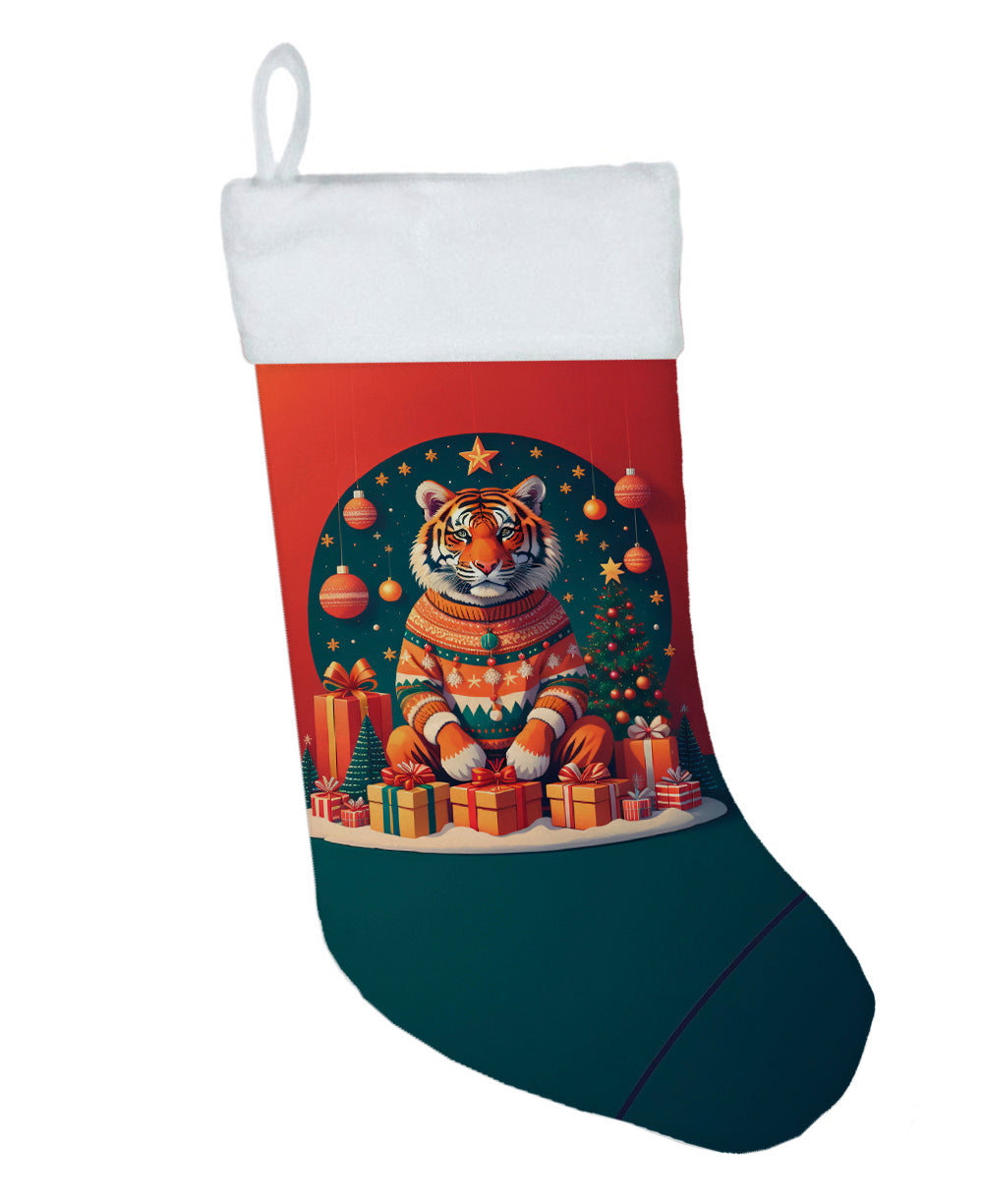 Tiger Christmas Holiday Stocking Double-Sided Print, Polyester Suede,11x18, Made in USA
