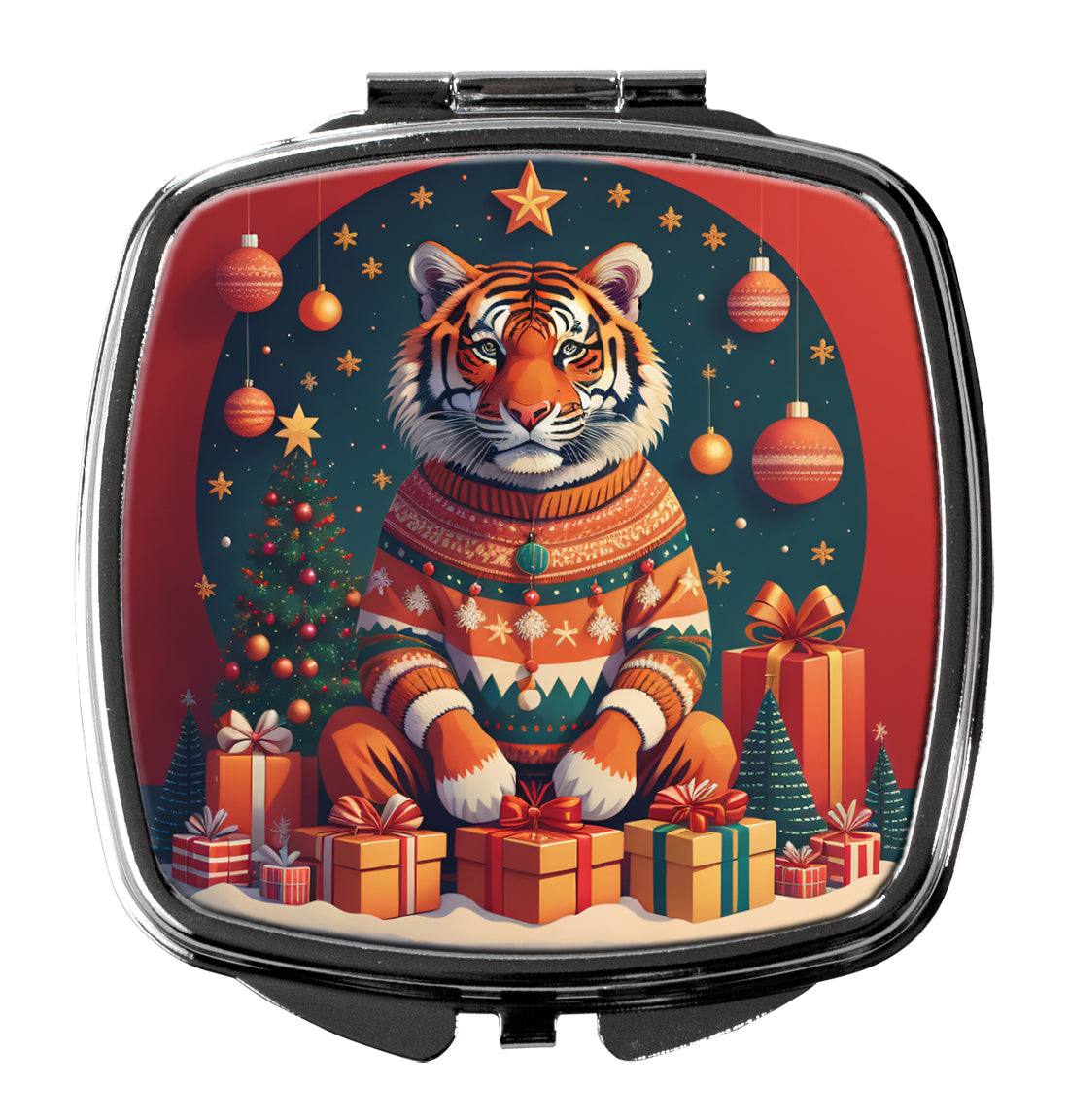 Tiger Christmas Compact Mirror Decorative Travel Makeup Mirror for Women Girls Gifts Pocket Makeup Mirror Folding Handheld