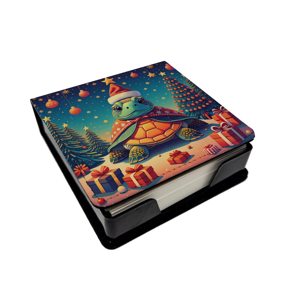 Turtle Christmas PU Leather Note Paper Holder with Artist-Designed Cover, Desk Accessory, Office Gift