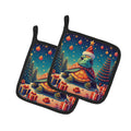 Turtle Christmas Pot Holder Set of 2 Heat Resistant Quilted Hot Pads 7.5 x 7.5 Inch, Insulated Kitchen Trivets for Cooking & Baking