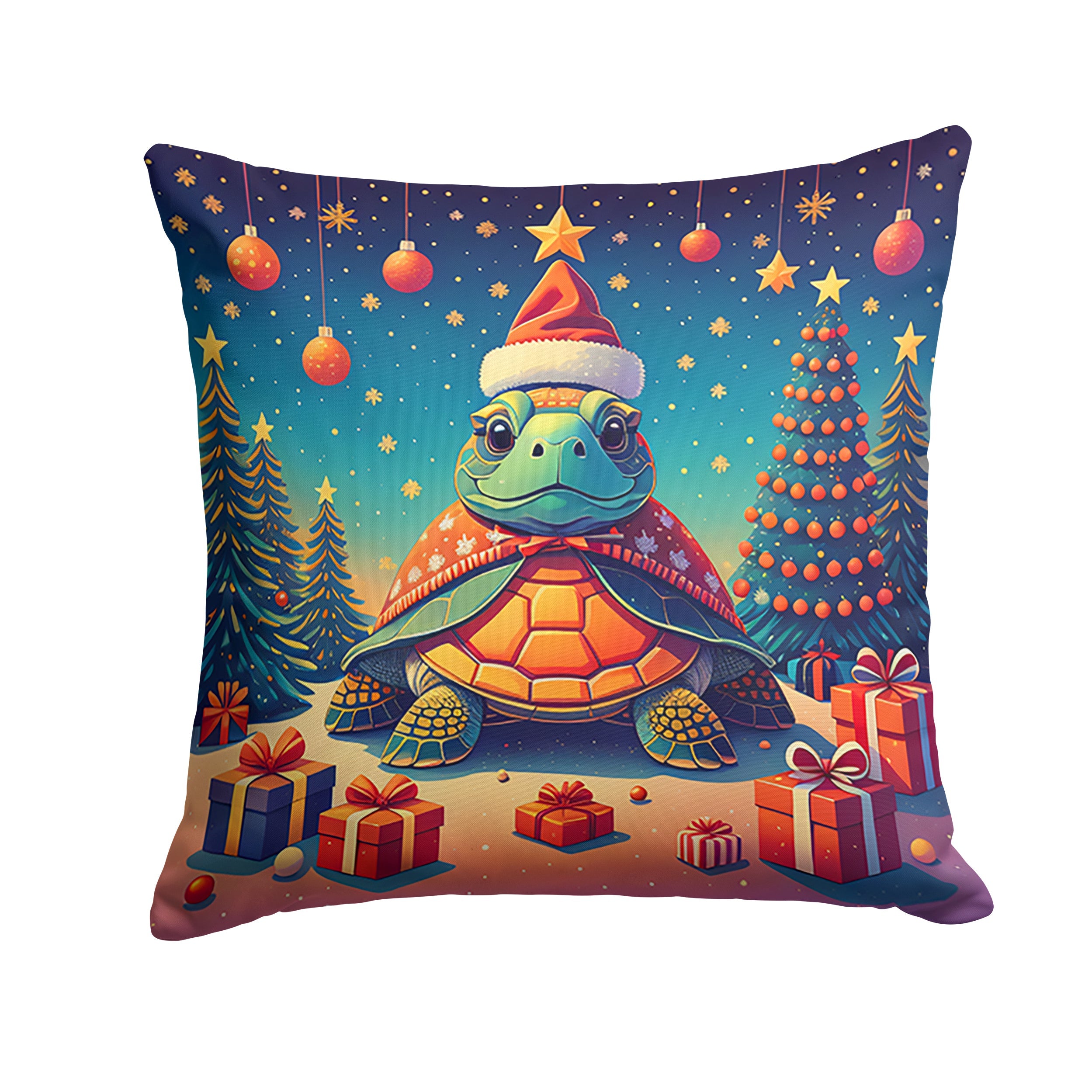 Turtle Christmas Decorative Throw Pillow 14x14 Indoor Outdoor Accent Cushion, Fabric Cover with Insert for Sofa, Bed, Porch & Living Room