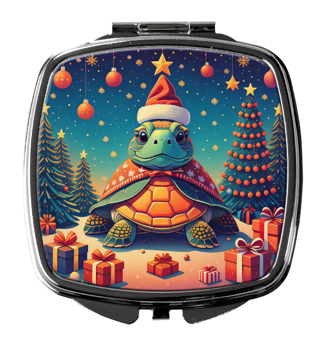 Turtle Christmas Compact Mirror Decorative Travel Makeup Mirror for Women Girls Gifts Pocket Makeup Mirror Folding Handheld