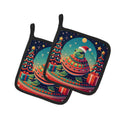 Turtle Christmas Pot Holder Set of 2 Heat Resistant Quilted Hot Pads 7.5 x 7.5 Inch, Insulated Kitchen Trivets for Cooking & Baking