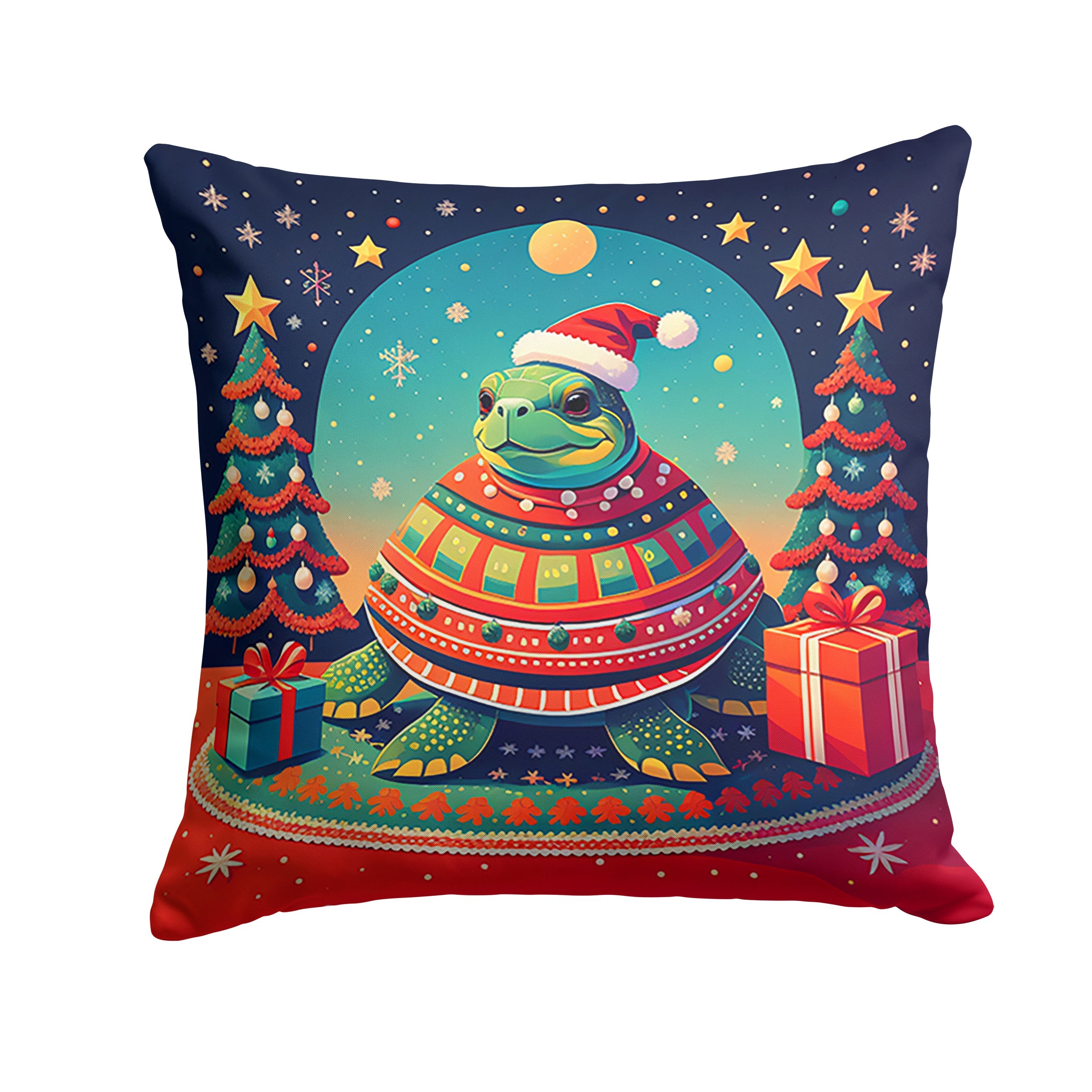 Turtle Christmas Decorative Throw Pillow 18x18 Indoor Outdoor Accent Cushion, Fabric Cover with Insert for Sofa, Bed, Porch & Living Room