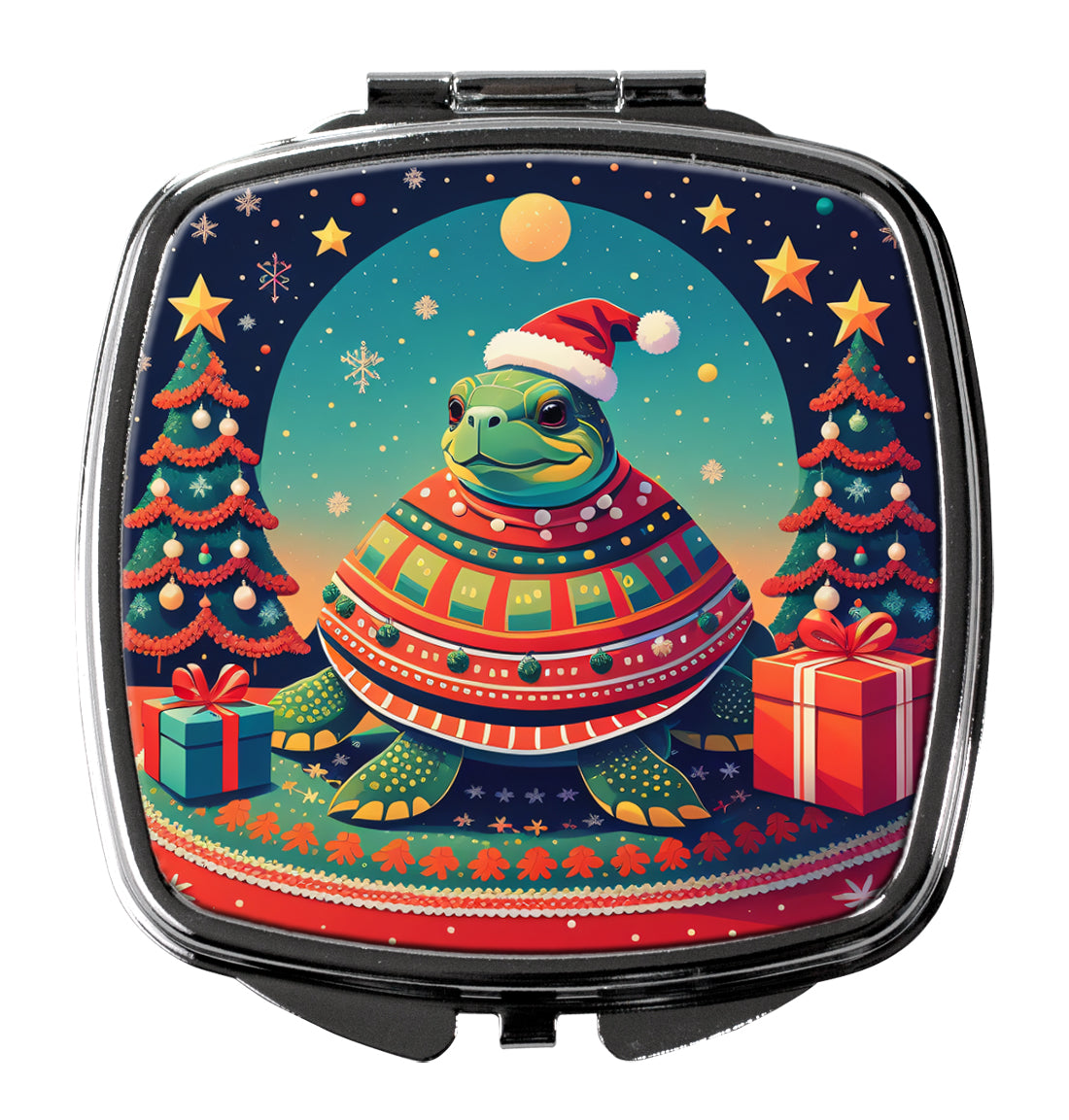 Turtle Christmas Compact Mirror Decorative Travel Makeup Mirror for Women Girls Gifts Pocket Makeup Mirror Folding Handheld