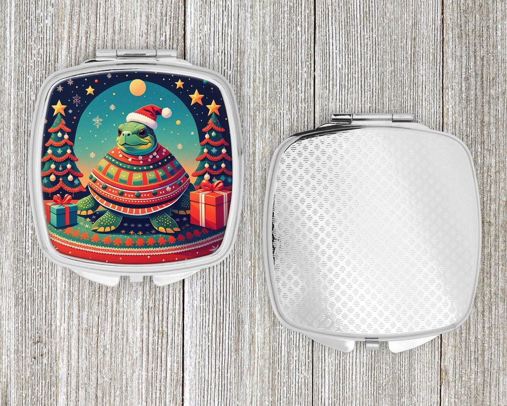 Turtle Christmas Compact Mirror Decorative Travel Makeup Mirror for Women Girls Gifts Pocket Makeup Mirror Folding Handheld