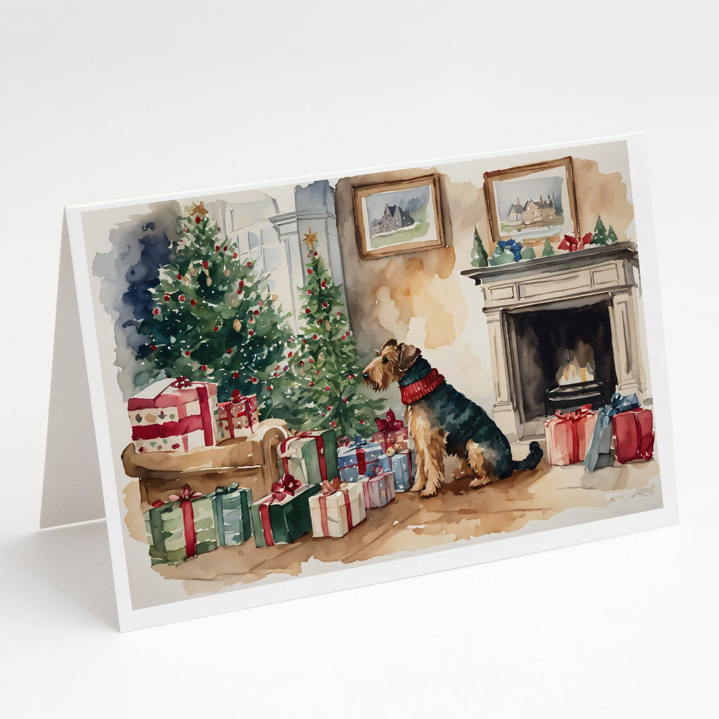 Airedale Terrier Christmas Greeting Cards Pack of 8 Blank Cards with Envelopes Whimsical A7 Size 5x7