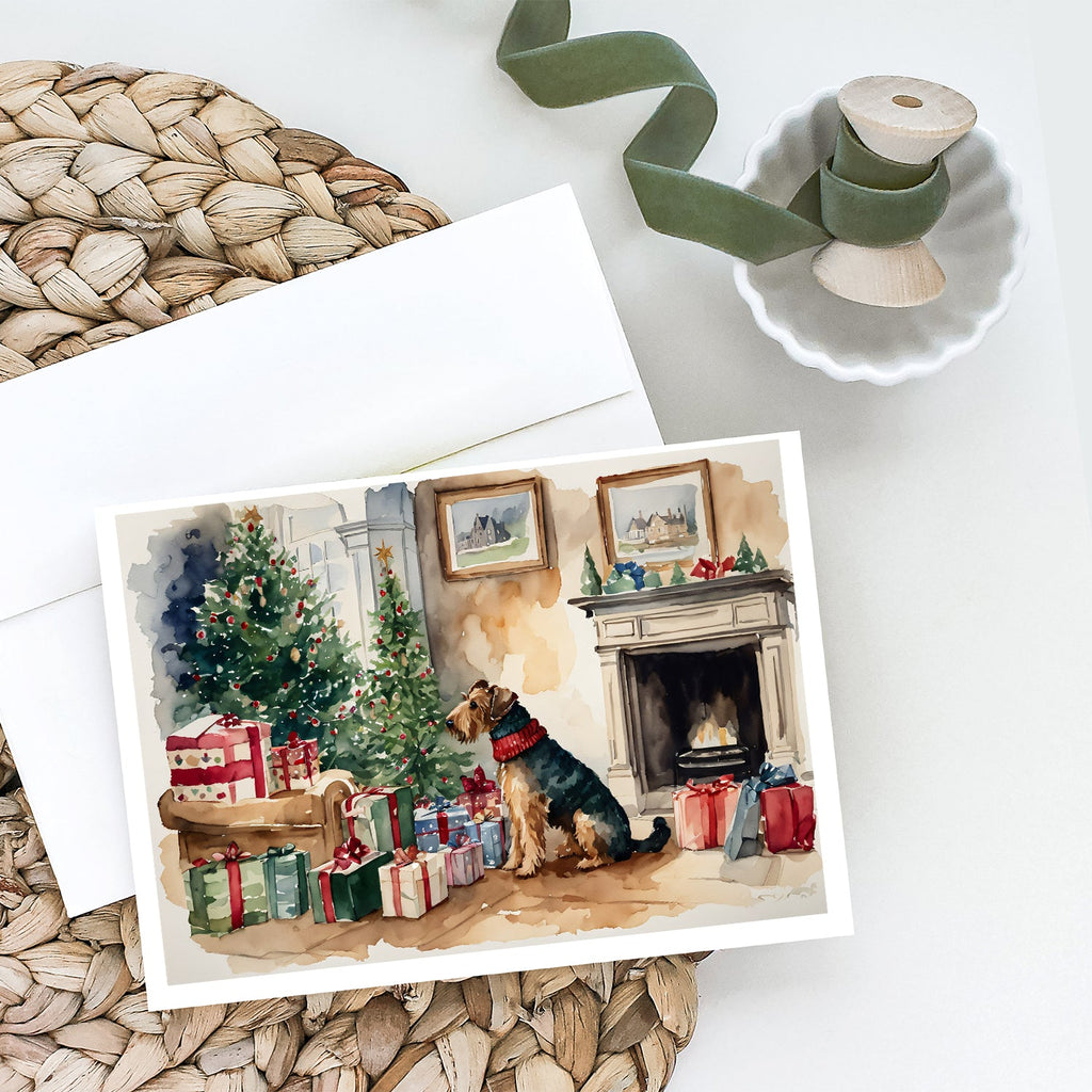 Airedale Terrier Christmas Greeting Cards Pack of 8 Blank Cards with Envelopes Whimsical A7 Size 5x7
