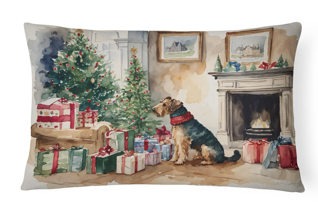 Airedale Terrier Christmas Decorative Throw Pillow 12x16 Indoor Outdoor Accent Cushion, Fabric Cover with Insert for Sofa, Bed, Porch & Living Room