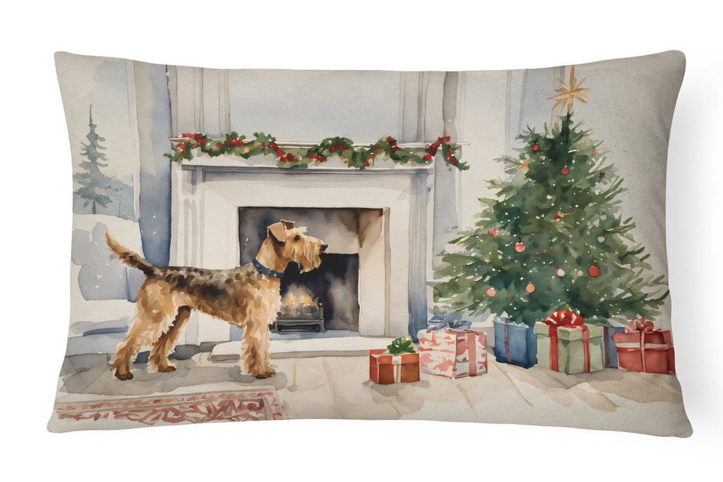 Airedale Terrier Christmas Decorative Throw Pillow 12x16 Indoor Outdoor Accent Cushion, Fabric Cover with Insert for Sofa, Bed, Porch & Living Room