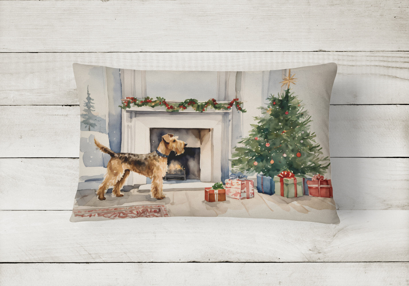 Airedale Terrier Christmas Decorative Throw Pillow 12x16 Indoor Outdoor Accent Cushion, Fabric Cover with Insert for Sofa, Bed, Porch & Living Room