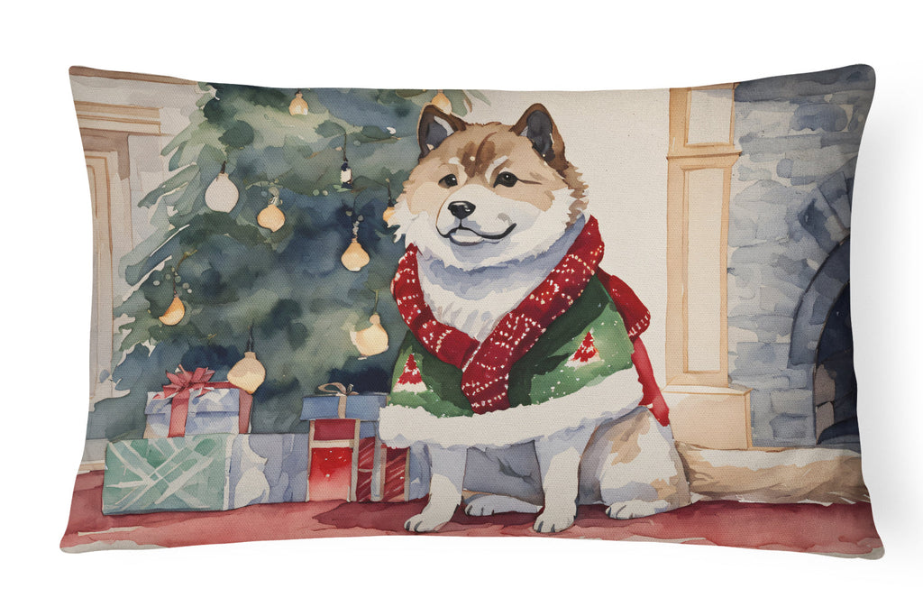 Akita Christmas Decorative Throw Pillow 12x16 Indoor Outdoor Accent Cushion, Fabric Cover with Insert for Sofa, Bed, Porch & Living Room