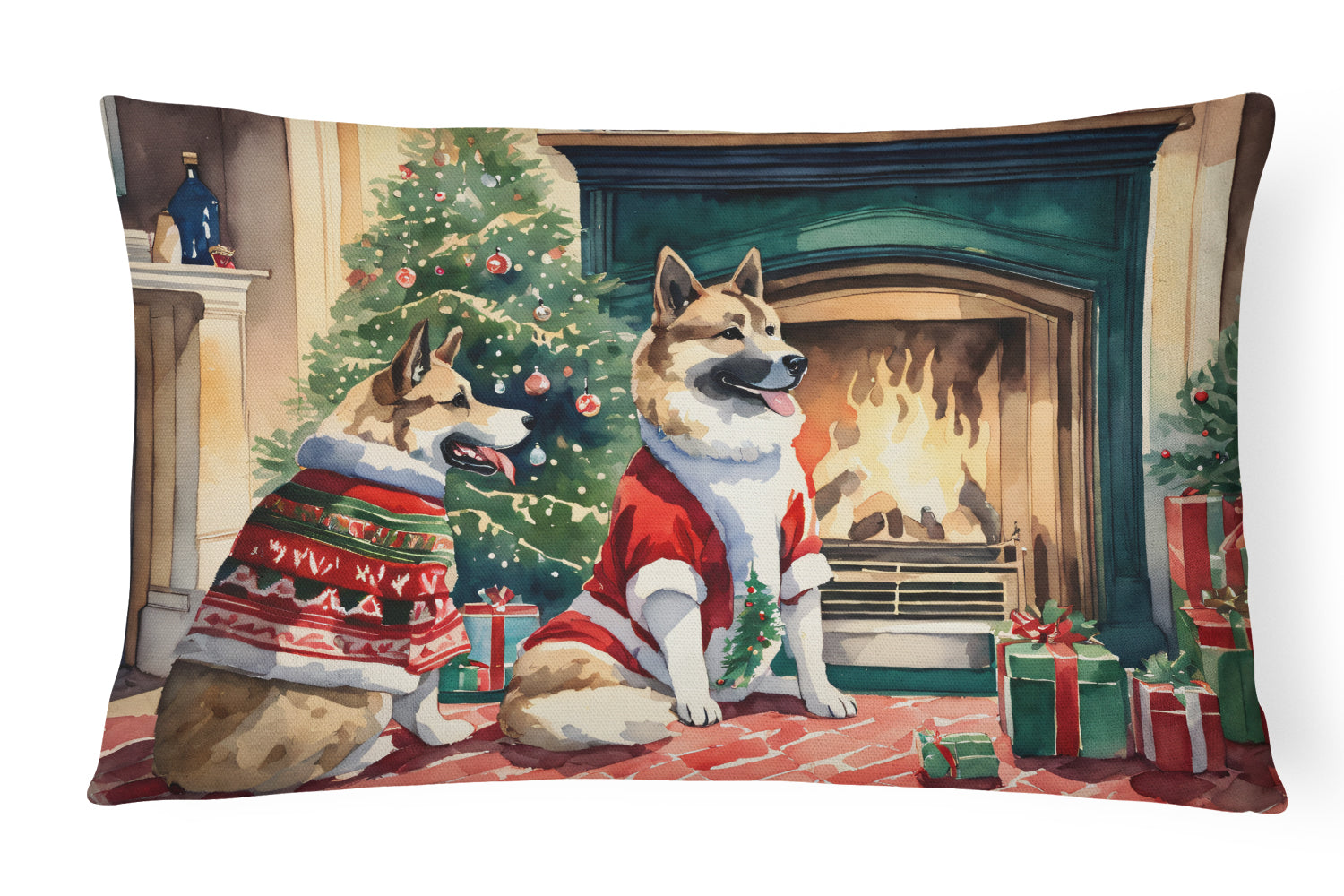 Akita Christmas Decorative Throw Pillow 12x16 Indoor Outdoor Accent Cushion, Fabric Cover with Insert for Sofa, Bed, Porch & Living Room