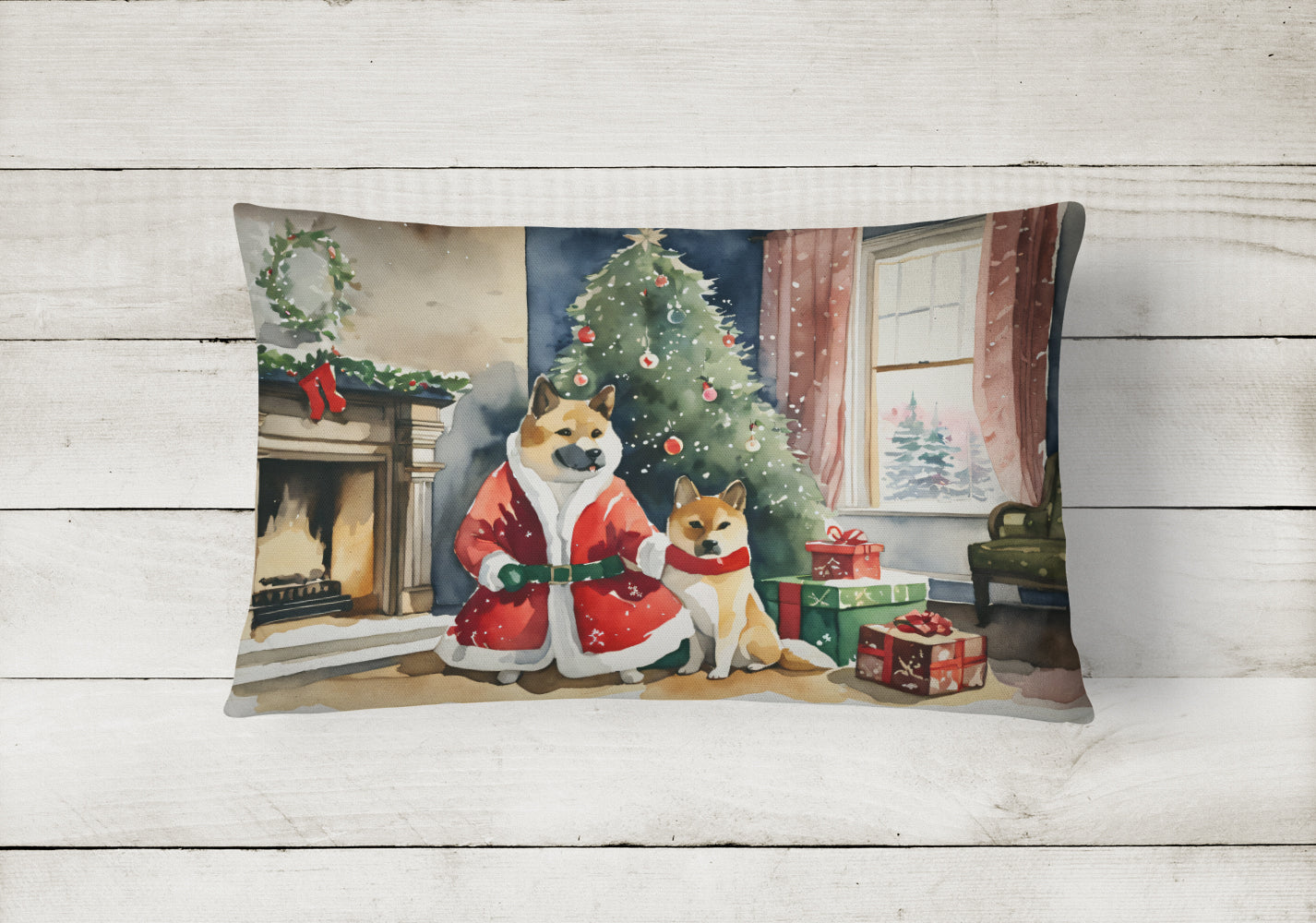 Akita Christmas Decorative Throw Pillow 12x16 Indoor Outdoor Accent Cushion, Fabric Cover with Insert for Sofa, Bed, Porch & Living Room