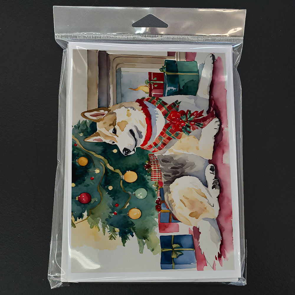 Akita Christmas Greeting Cards Pack of 8 Blank Cards with Envelopes Whimsical A7 Size 5x7