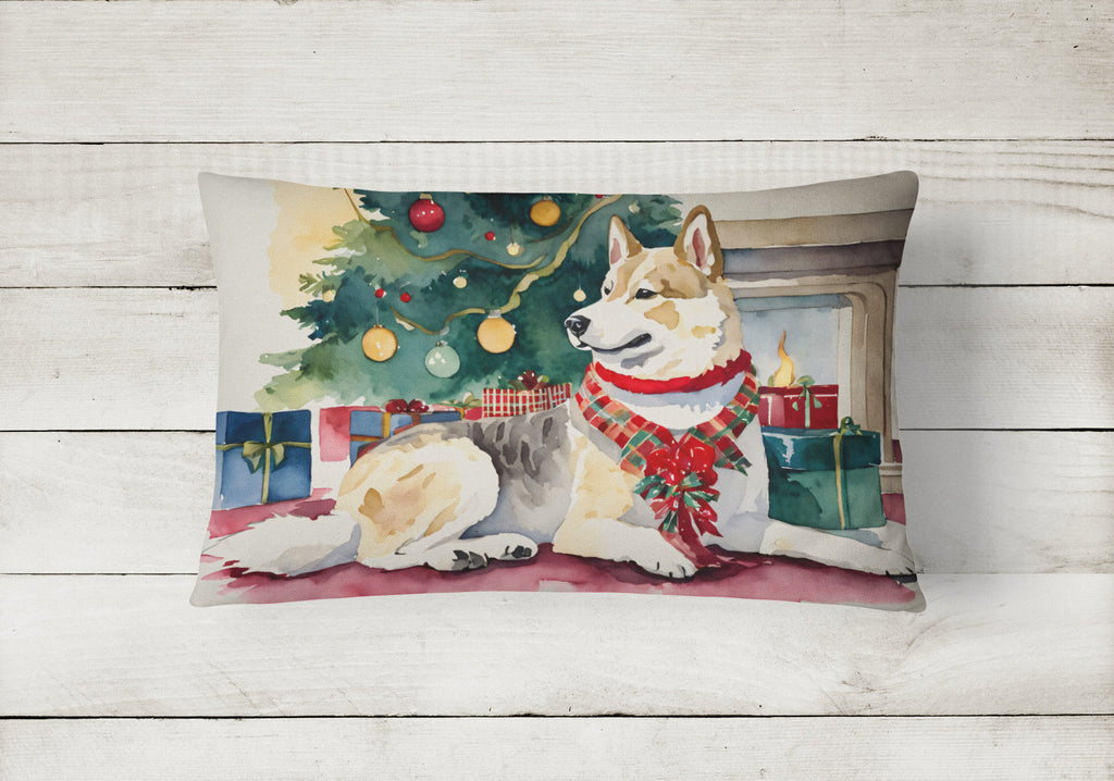 Akita Christmas Decorative Throw Pillow 12x16 Indoor Outdoor Accent Cushion, Fabric Cover with Insert for Sofa, Bed, Porch & Living Room