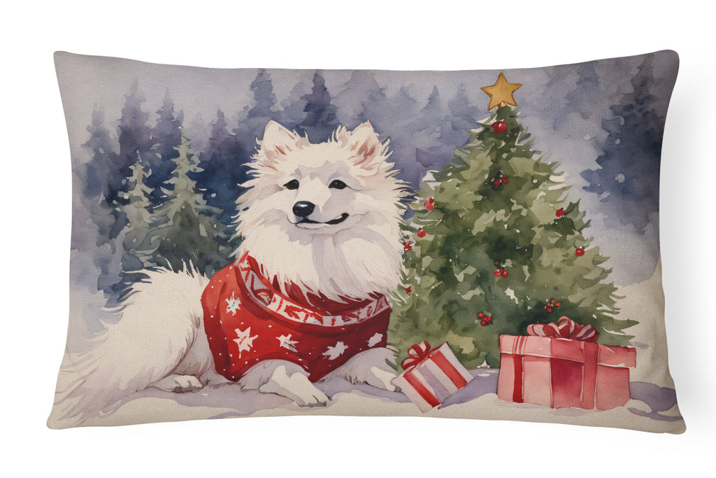 American Eskimo Christmas Decorative Throw Pillow 12x16 Indoor Outdoor Accent Cushion, Fabric Cover with Insert for Sofa, Bed, Porch & Living Room