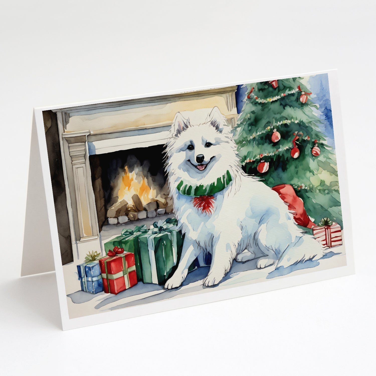 American Eskimo Christmas Greeting Cards Pack of 8 Blank Cards with Envelopes Whimsical A7 Size 5x7
