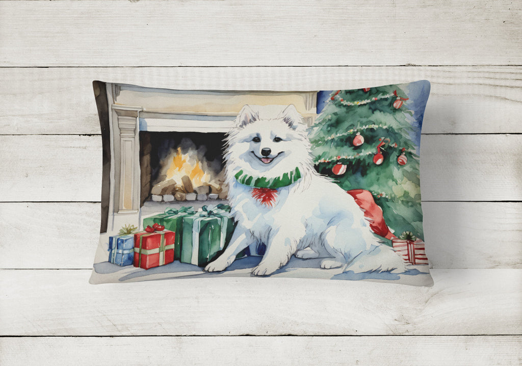 American Eskimo Christmas Decorative Throw Pillow 12x16 Indoor Outdoor Accent Cushion, Fabric Cover with Insert for Sofa, Bed, Porch & Living Room