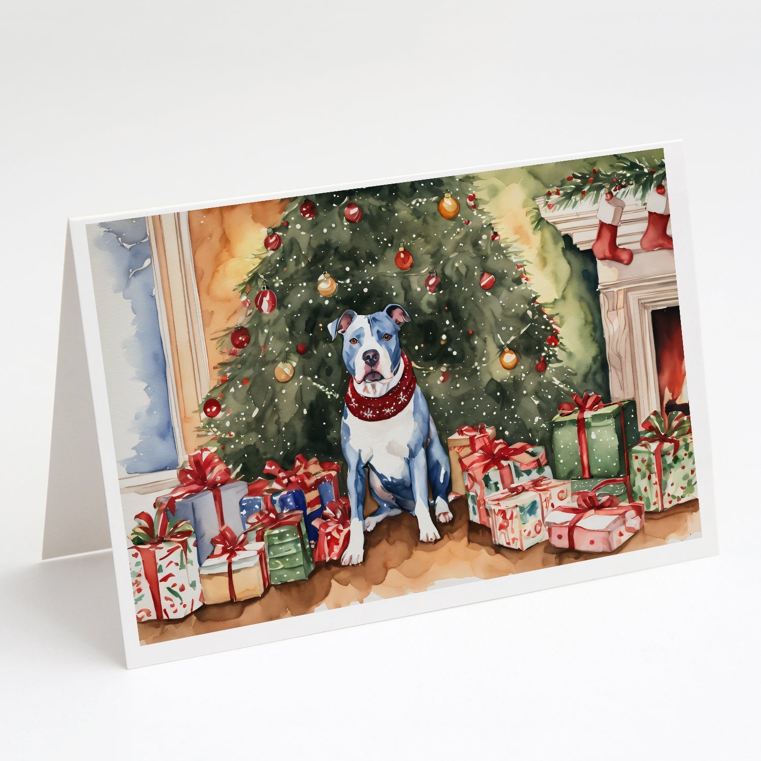 Pit Bull Terrier Christmas Greeting Cards Pack of 8 Blank Cards with Envelopes Whimsical A7 Size 5x7