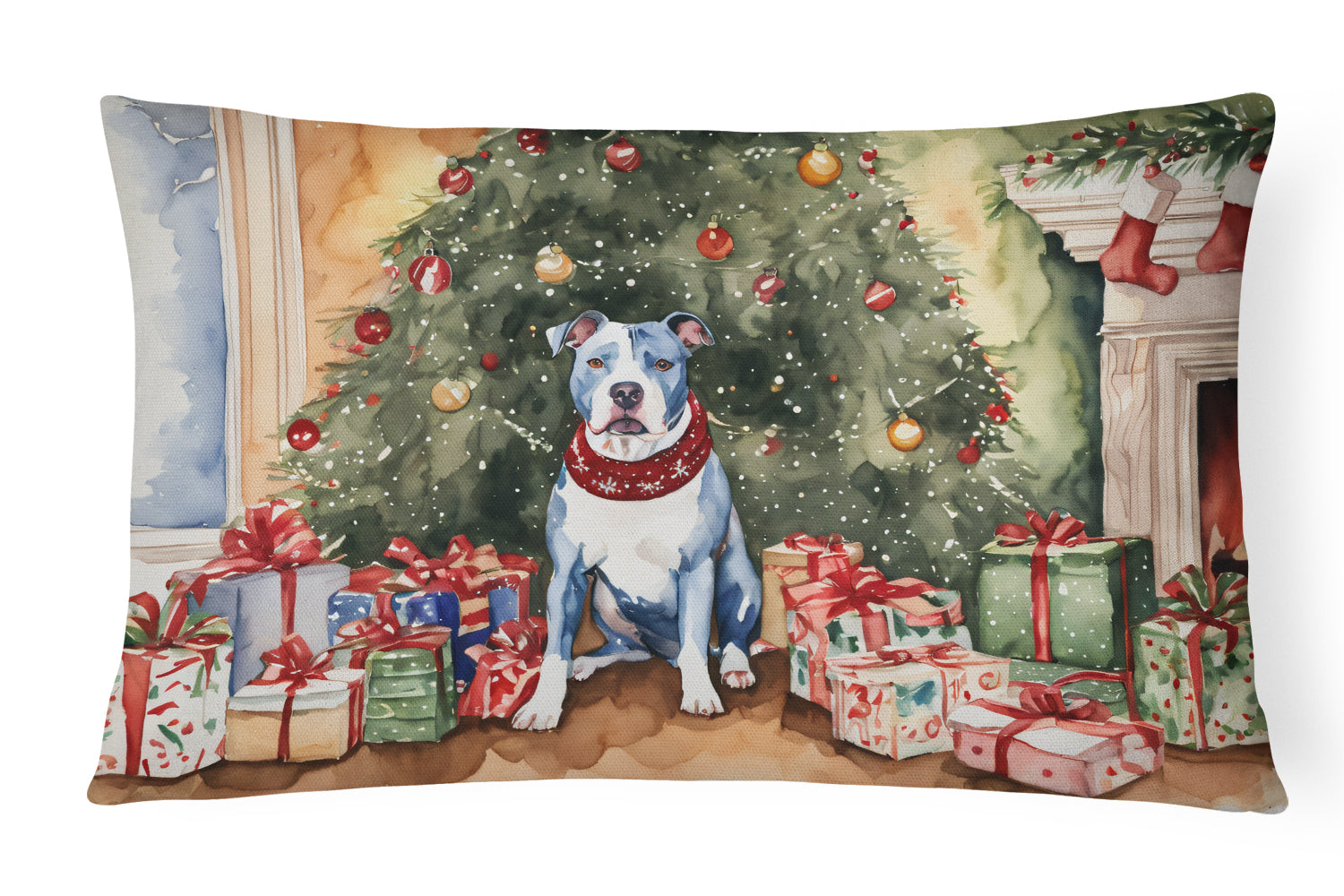 Pit Bull Terrier Christmas Decorative Throw Pillow 12x16 Indoor Outdoor Accent Cushion, Fabric Cover with Insert for Sofa, Bed, Porch & Living Room