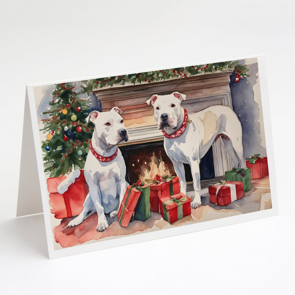 White Pit Bull Terrier Christmas Greeting Cards Pack of 8 Blank Cards with Envelopes Whimsical A7 Size 5x7