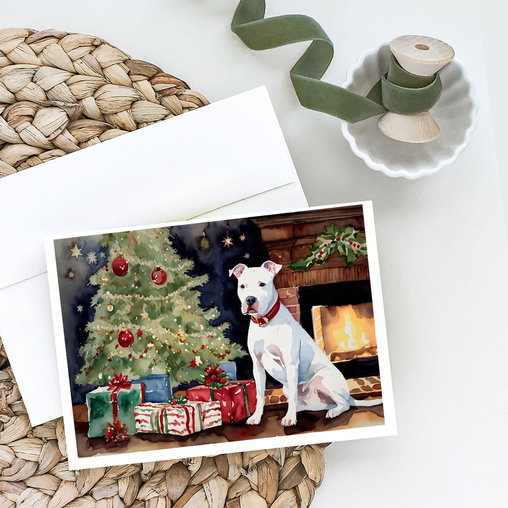 White Pit Bull Terrier Christmas Greeting Cards Pack of 8 Blank Cards with Envelopes Whimsical A7 Size 5x7