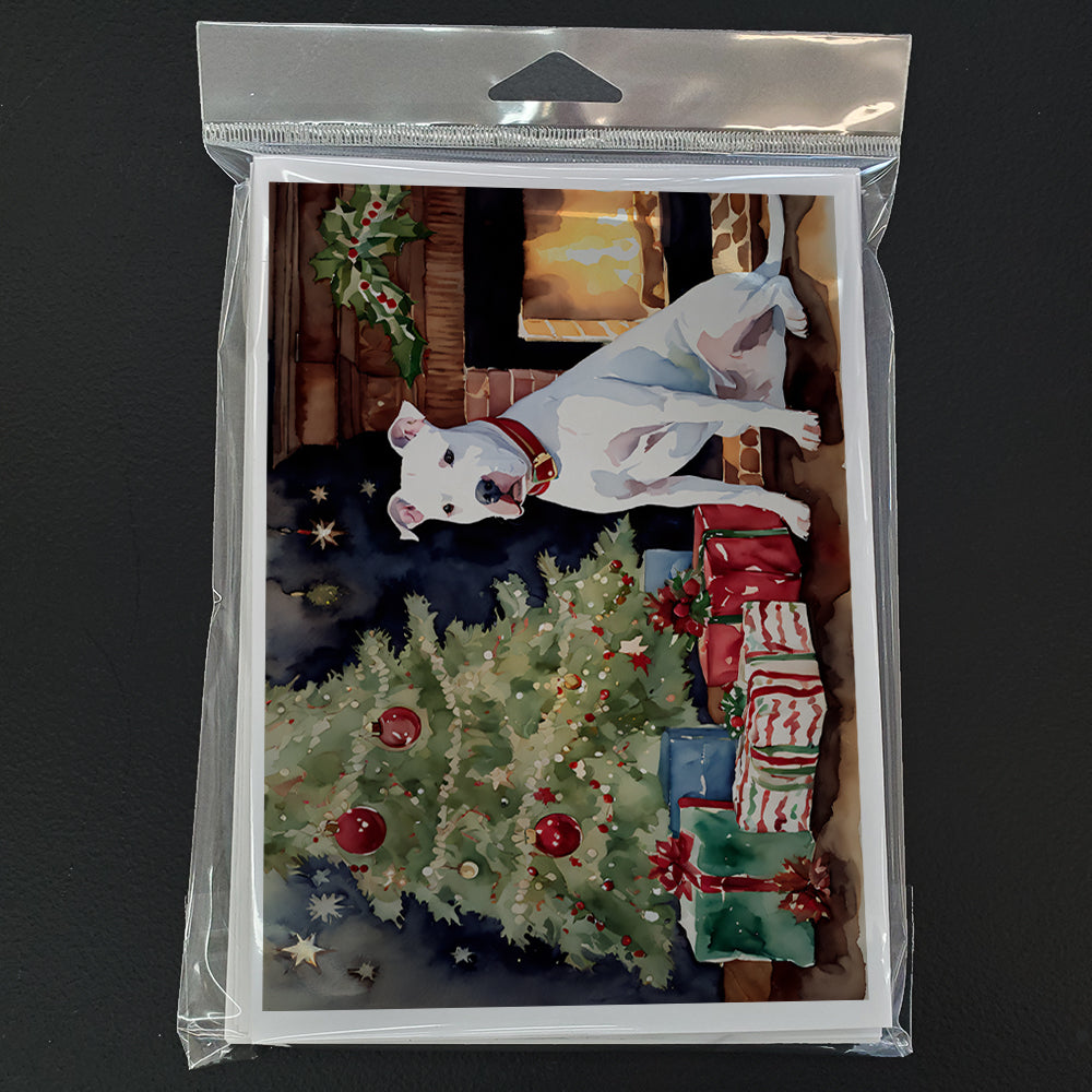 White Pit Bull Terrier Christmas Greeting Cards Pack of 8 Blank Cards with Envelopes Whimsical A7 Size 5x7
