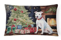 White Pit Bull Terrier Christmas Decorative Throw Pillow 12x16 Indoor Outdoor Accent Cushion, Fabric Cover with Insert for Sofa, Bed, Porch & Living Room