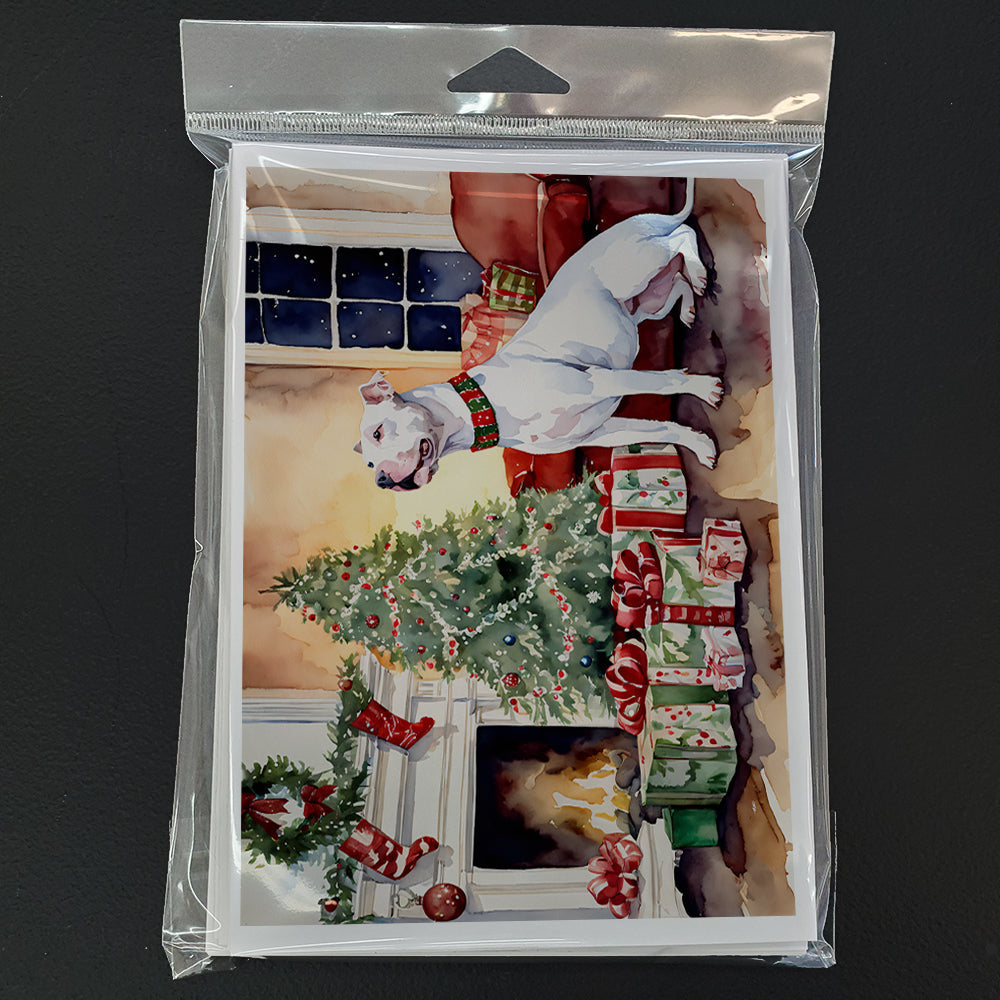 White Pit Bull Terrier Christmas Greeting Cards Pack of 8 Blank Cards with Envelopes Whimsical A7 Size 5x7