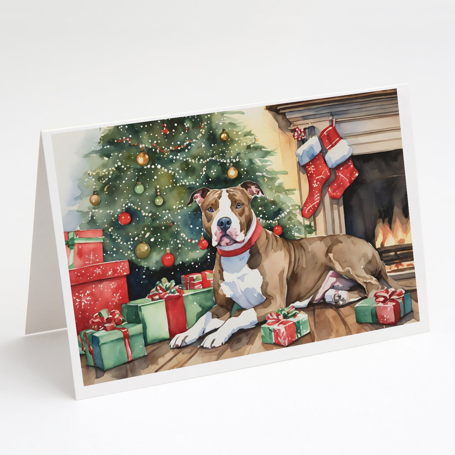 Pit Bull Terrier Christmas Greeting Cards Pack of 8 Blank Cards with Envelopes Whimsical A7 Size 5x7
