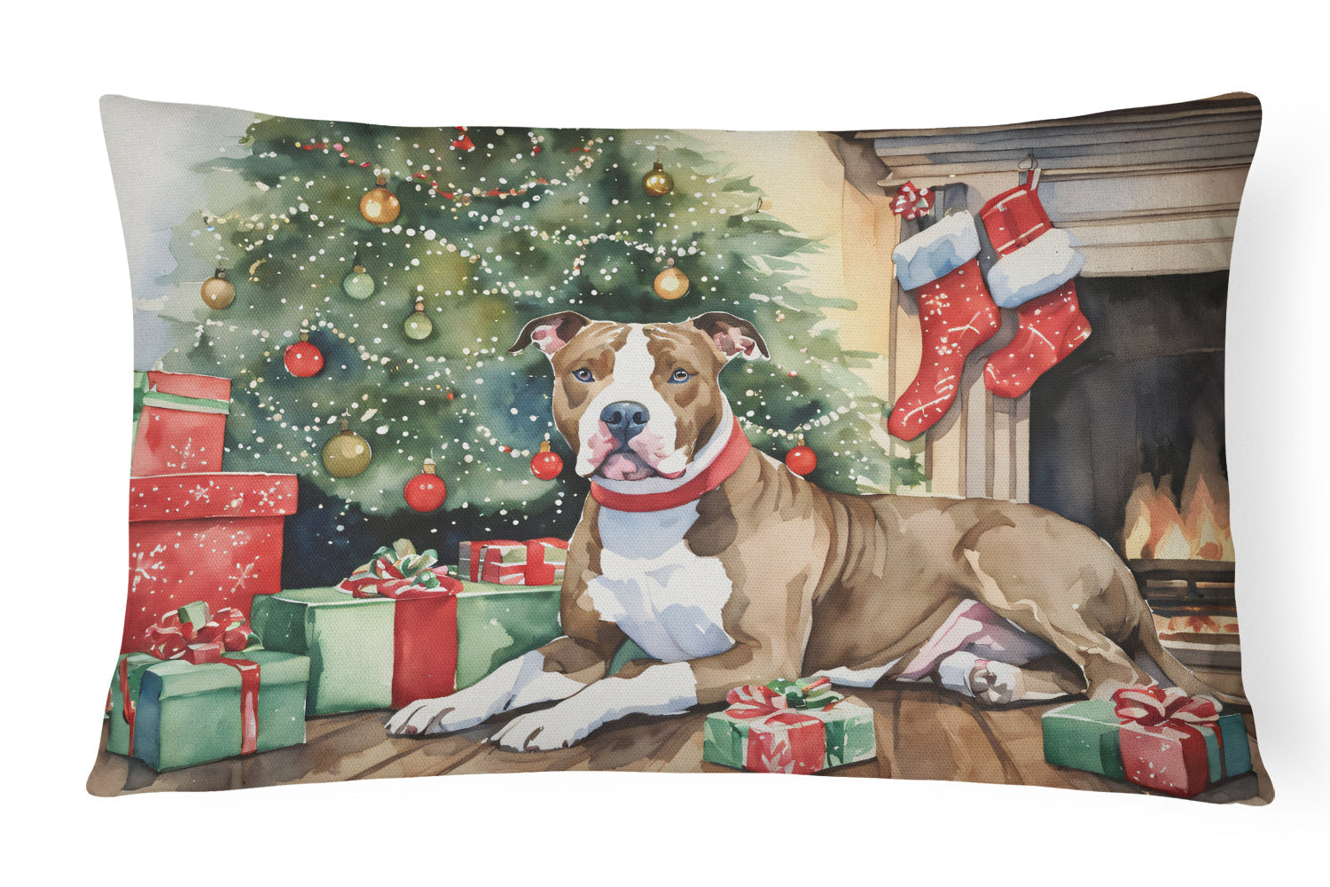 Pit Bull Terrier Christmas Decorative Throw Pillow 12x16 Indoor Outdoor Accent Cushion, Fabric Cover with Insert for Sofa, Bed, Porch & Living Room