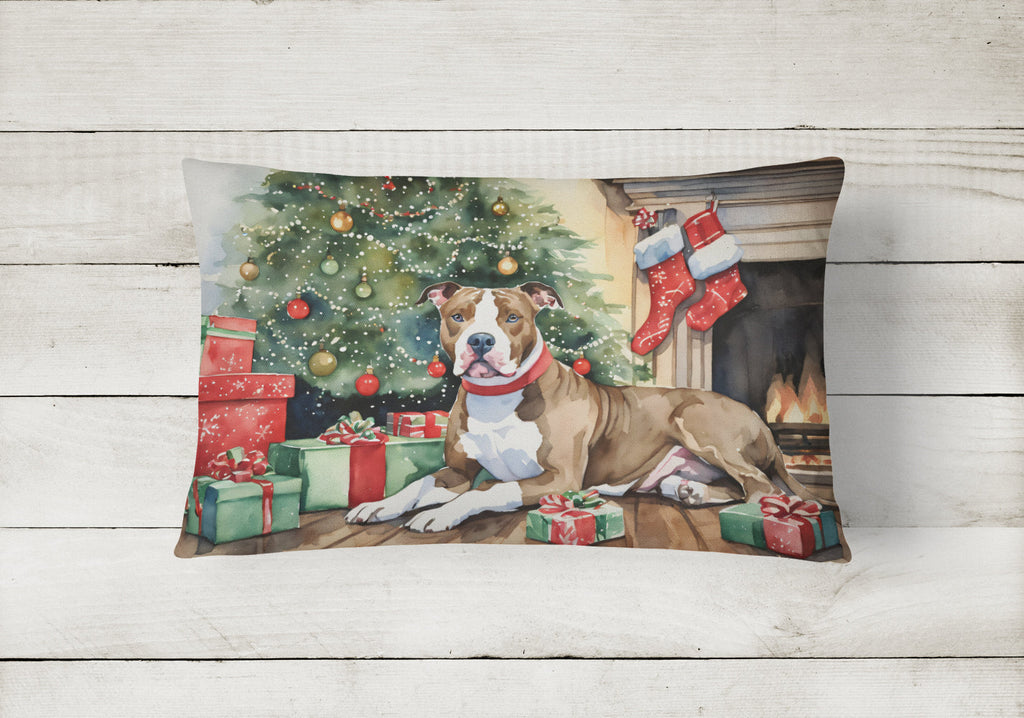 Pit Bull Terrier Christmas Decorative Throw Pillow 12x16 Indoor Outdoor Accent Cushion, Fabric Cover with Insert for Sofa, Bed, Porch & Living Room