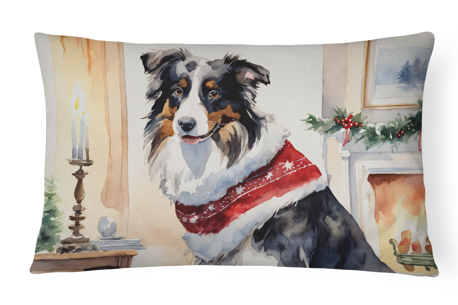 Australian Shepherd Christmas Decorative Throw Pillow 12x16 Indoor Outdoor Accent Cushion, Fabric Cover with Insert for Sofa, Bed, Porch & Living Room