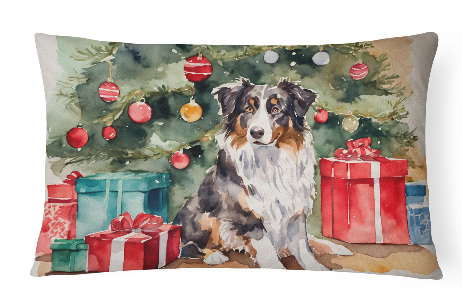 Australian Shepherd Christmas Decorative Throw Pillow 12x16 Indoor Outdoor Accent Cushion, Fabric Cover with Insert for Sofa, Bed, Porch & Living Room